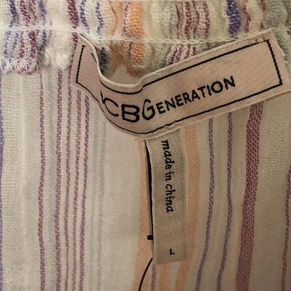 NWT BCBGeneration Womens Striped Smocked Top Shirt Sz Large Square‎ Neck Peasant - Picture 10 of 11